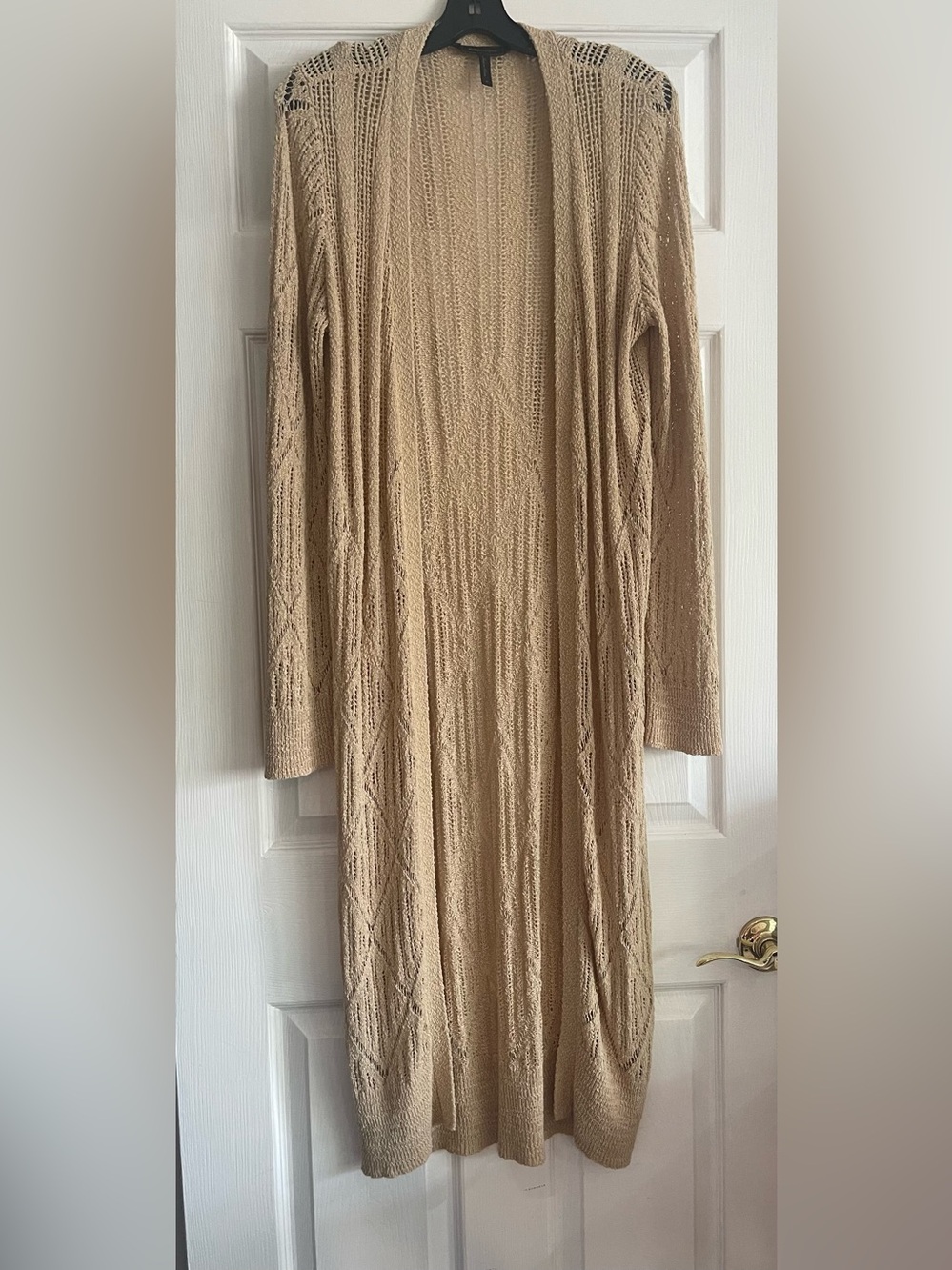 BCBGMaxAzria Crochet Openwork Cardigan in Golden Tan